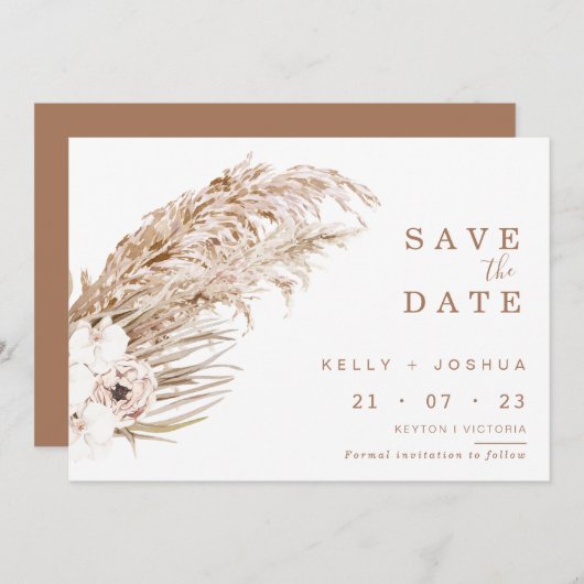 Boho Pampas Grass Floral Save the Date Karte (Vorne/Hinten)