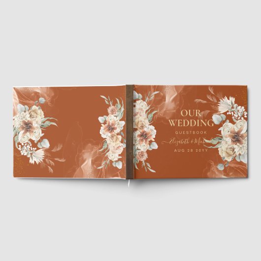 BOHO Pampas Grass Floral Terracotta Wedding Gästebuch (Voll)