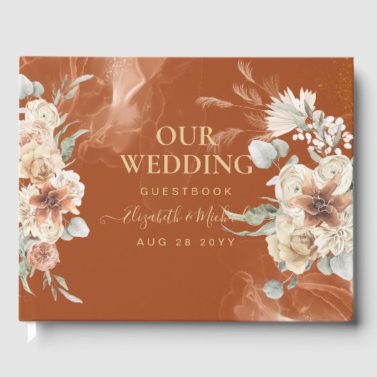 BOHO Pampas Grass Floral Terracotta Wedding Gästebuch (Vorderseite)