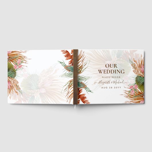 BOHO Pampas Grass Floral Tropical Wedding Guest Bo Gästebuch (Voll)