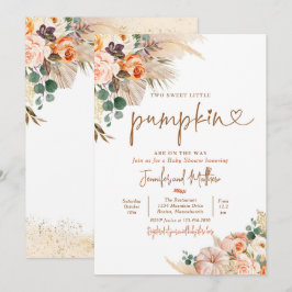 Boho Pampas Grass Floral Twin Pumpkin Baby Shower Einladung