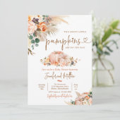 Boho Pampas Grass Floral Twin Pumpkin Baby Shower Einladung (Stehend Vorderseite)