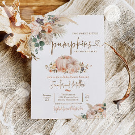 Boho Pampas Grass Floral Twin Pumpkin Baby Shower Einladung