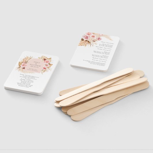 Boho Pampas Grass Floral Wedding Program Fan Fächer (Non-assembled)