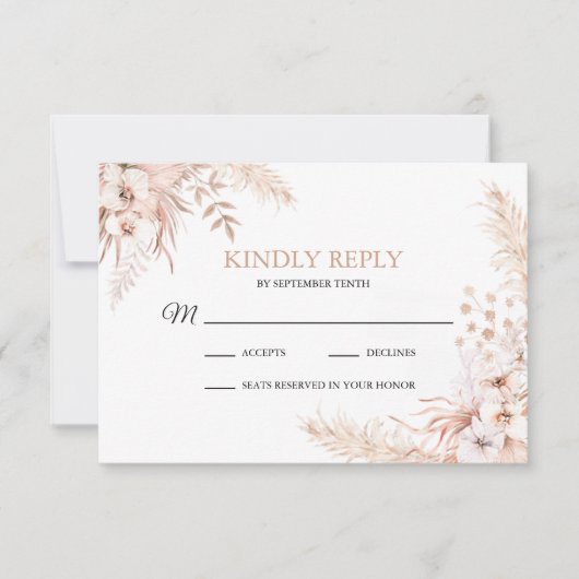 Boho Pampas Grass Floral Wedding RSVP Card (Vorderseite)