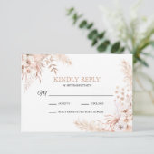 Boho Pampas Grass Floral Wedding RSVP Card (Stehend Vorderseite)