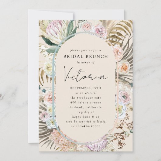 Boho Pampas Grass Florals Bridal Brunch Einladung (Vorderseite)