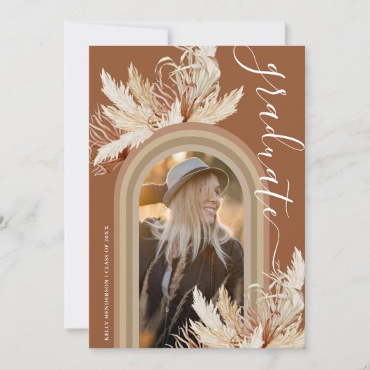 Boho Pampas Grass Foto Abschluss Einladung (Vorderseite)
