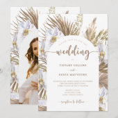 Boho Pampas Grass Foto Arch Hochzeit Einladung (Vorne/Hinten)