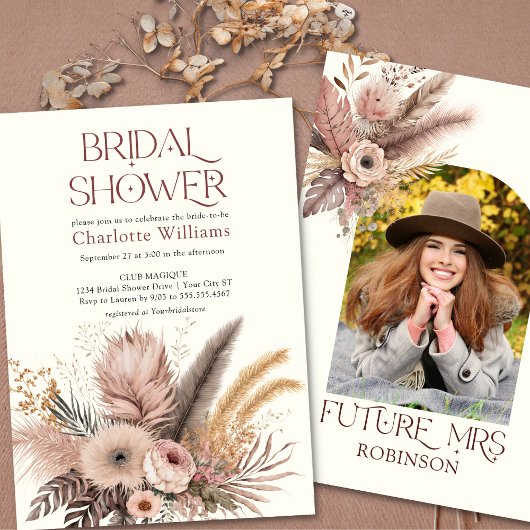 Boho Pampas Grass Foto Bridal Dusche Einladung