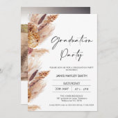 Boho Pampas Grass Foto Graduation Party Einladung (Vorne/Hinten)