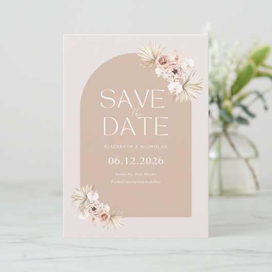 Boho Pampas Grass Foto Hochzeit speichern das Datu Save The Date (Stehend Vorderseite)