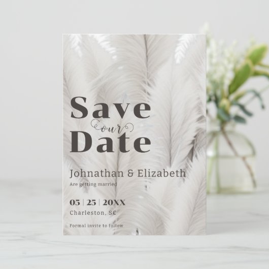 Boho Pampas Grass Foto Save The Date (Stehend Vorderseite)