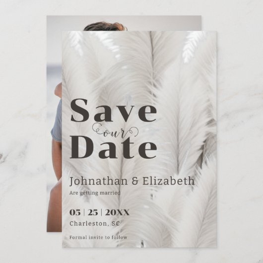 Boho Pampas Grass Foto Save The Date (Vorne/Hinten)