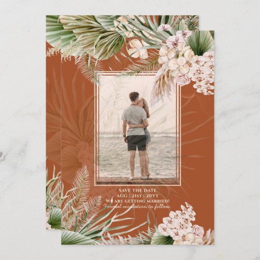 BOHO Pampas Grass FOTO Terracotta Save the Date (Vorne/Hinten)