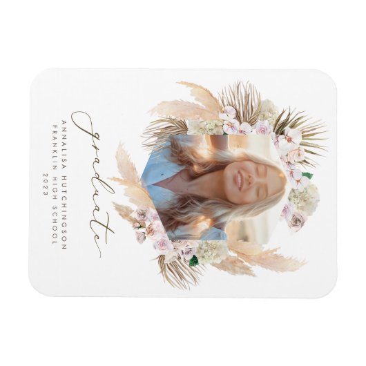 Boho Pampas Grass Frame Foto Abschluss Magnet (Horizontal)