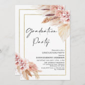 Boho Pampas Grass Frame Graduation Party Einladung (Vorne/Hinten)