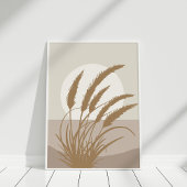 Boho Pampas Grass Full Moon Illustration Poster