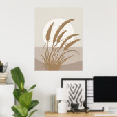 Boho Pampas Grass Full Moon Illustration Poster (Heimbüro)