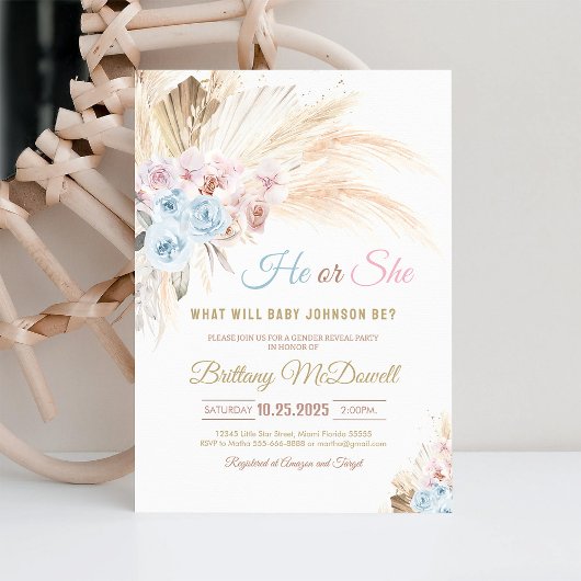 Boho Pampas Grass Gender General Einladung