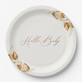 Boho Pampas Grass Gender Neutral Hallo Baby Pappteller