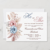 Boho Pampas Grass Gender Reveal Einladung (Vorderseite)