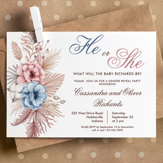 Boho Pampas Grass Gender Reveal Einladung