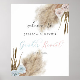 Boho Pampas Grass Gender Reveal Party Begrüßungsze Poster