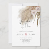 Boho Pampas Grass Girl 1. Geburtstag Party Einladung (Vorderseite)
