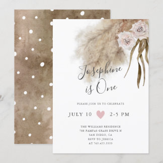 Boho Pampas Grass Girl 1. Geburtstag Party Einladung