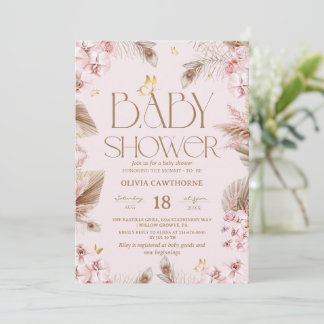 Boho Pampas Grass Girl Baby Shower  Invitation Einladung
