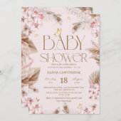 Boho Pampas Grass Girl Baby Shower  Invitation Einladung (Vorne/Hinten)