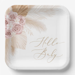 Boho Pampas Grass Girl Baby Shower Pappteller