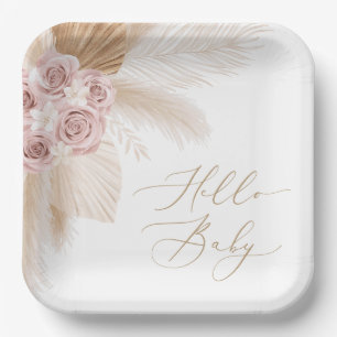 Boho Pampas Grass Girl Baby Shower Pappteller