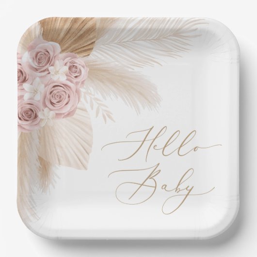Boho Pampas Grass Girl Baby Shower Pappteller (Vorderseite)