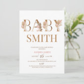 Boho Pampas Grass Girls Baby Word Baby Shower Einladung (Stehend Vorderseite)