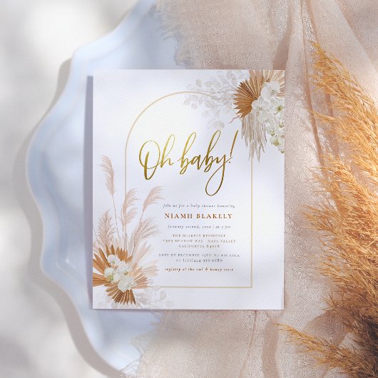 Boho Pampas Grass Gold Botanical Arch Baby Dusche Postkarte