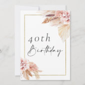 Boho Pampas Grass Gold Frame Einladung zum Geburts (Rückseite)