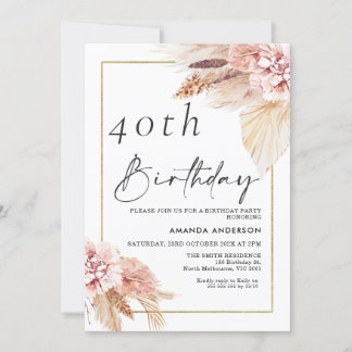 Boho Pampas Grass Gold Frame Einladung zum Geburts