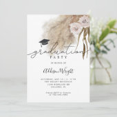 Boho Pampas Grass Graduation Party Foto Einladung (Stehend Vorderseite)