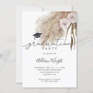 Boho Pampas Grass Graduation Party Foto Einladung