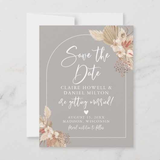 Boho Pampas Grass Gray Beige Save the Date (Vorderseite)