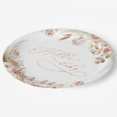 Boho Pampas Grass Hello Baby Dusche Pappteller (Schrägansicht)