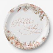 Boho Pampas Grass Hello Baby Dusche Pappteller (Vorderseite)