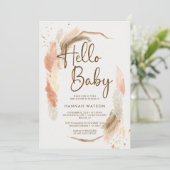 Boho Pampas Grass Hello Baby Shower Einladung (Stehend Vorderseite)