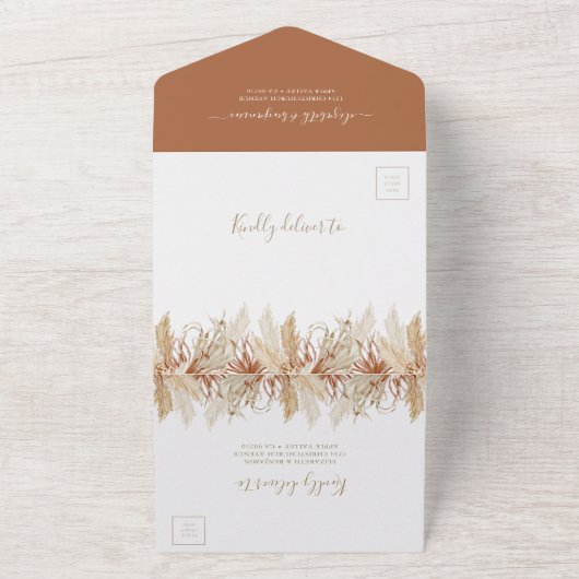 Boho Pampas Grass Hochzeit in einer Einladung (Außenbereich)