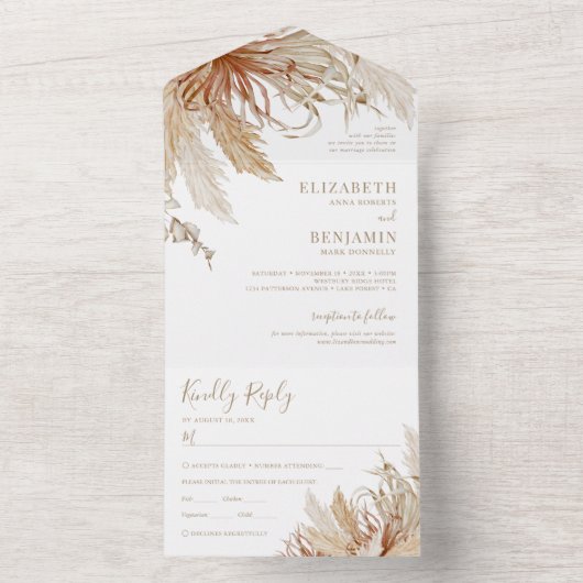 Boho Pampas Grass Hochzeit in einer Einladung (Innen Boden)