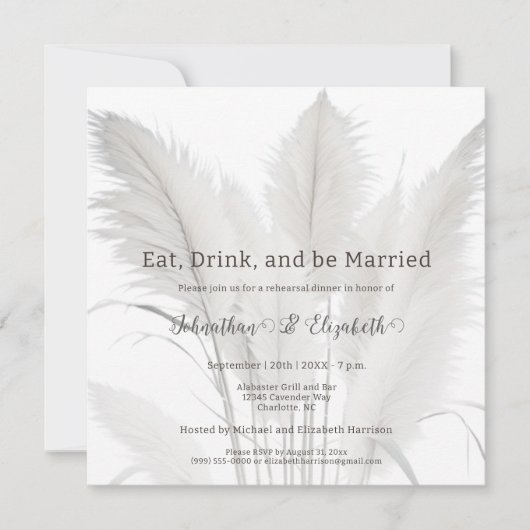 Boho Pampas Grass Hochzeit Probe Dinner Einladung (Vorderseite)