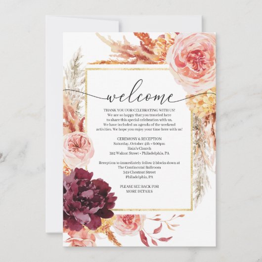 Boho Pampas Grass Hochzeitsreise Willkommen Einladung (Vorderseite)