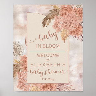 Boho Pampas Grass Hydrangeas Baby Shower Welcome Poster